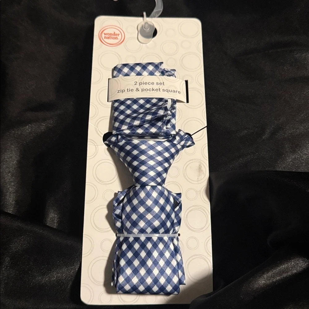 Boys Blue & White Necktie and Pocket Square Set, 2-Piece